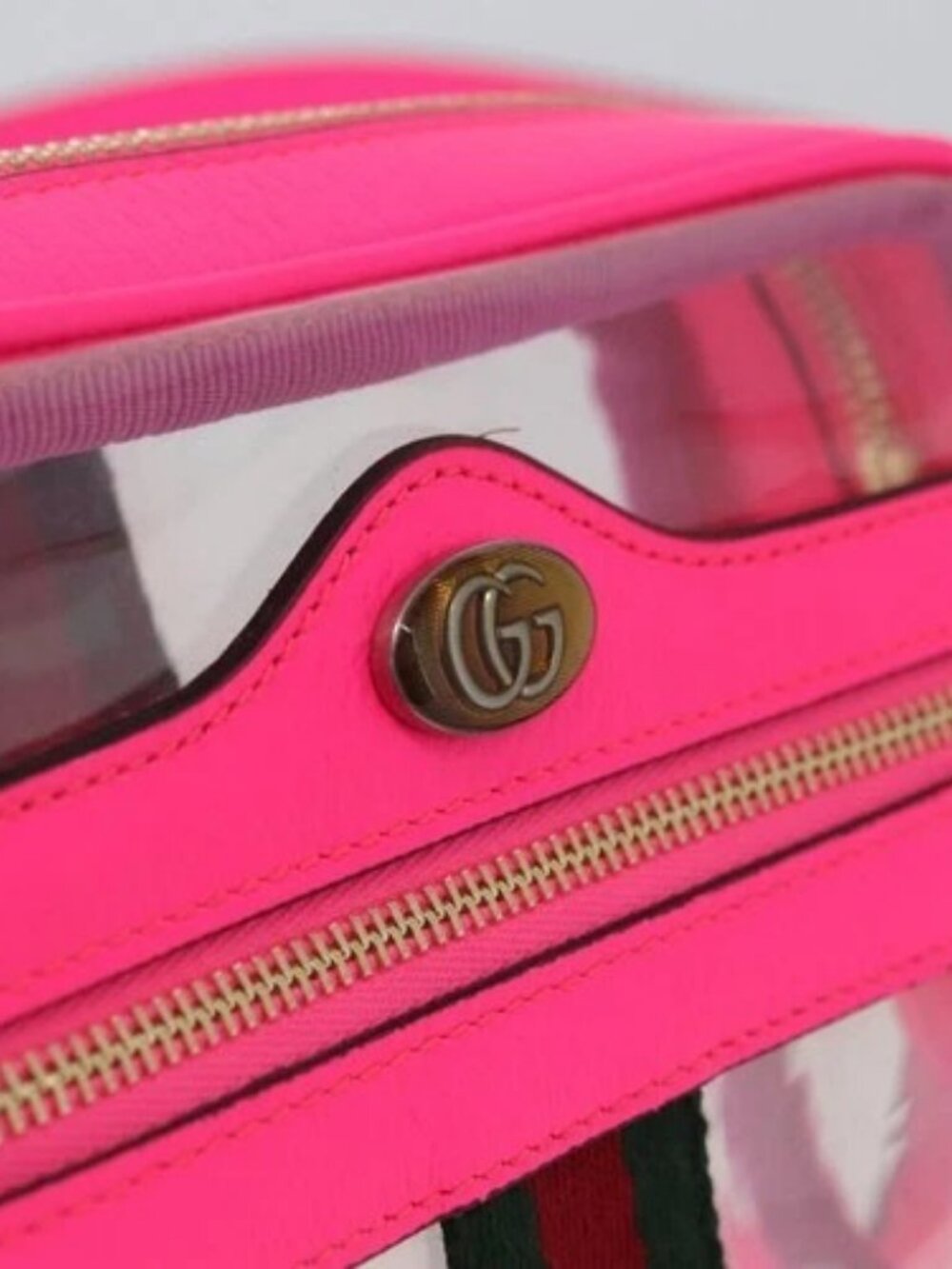 GUCCI Web Sherry Line Shoulder Bag Vinyl Clear Pink 517350 Auth YKZ583A - Picture 13 of 16